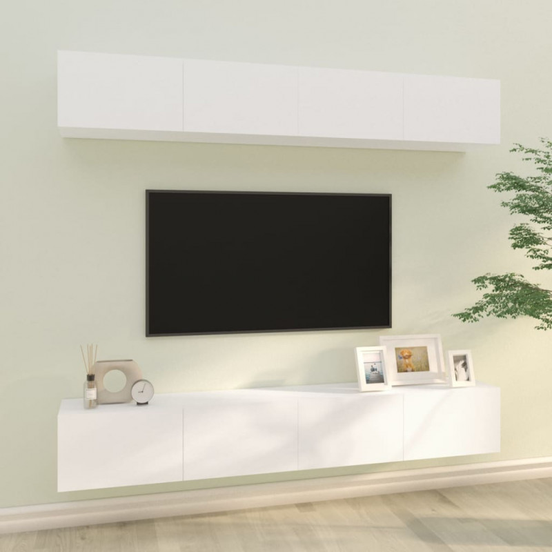 Szafki ścienne pod TV, 4 szt., białe, 100x30x30 cm