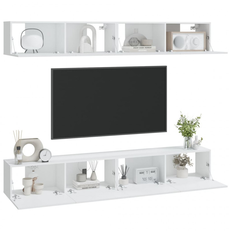 Szafki ścienne pod TV, 4 szt., białe, 100x30x30 cm