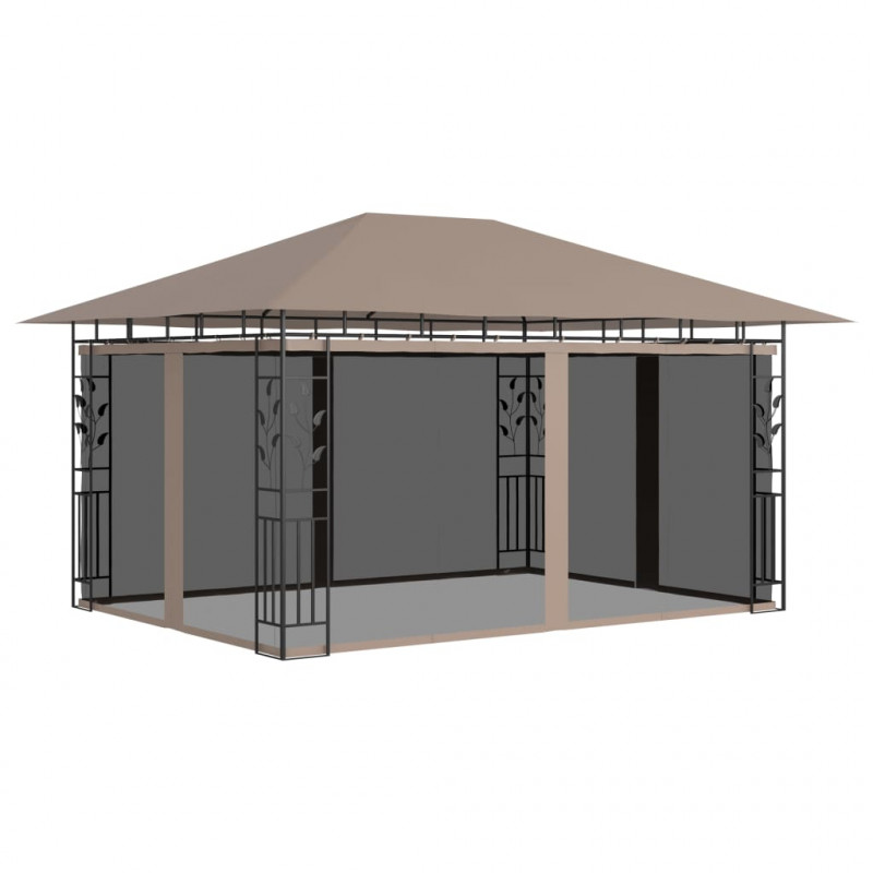 Altana z moskitierą i sznurem lampek LED, 4x3x2,73 cm, taupe
