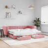 Sofa rozsuwana z szufladami, różowa, 80x200 cm, aksamit
