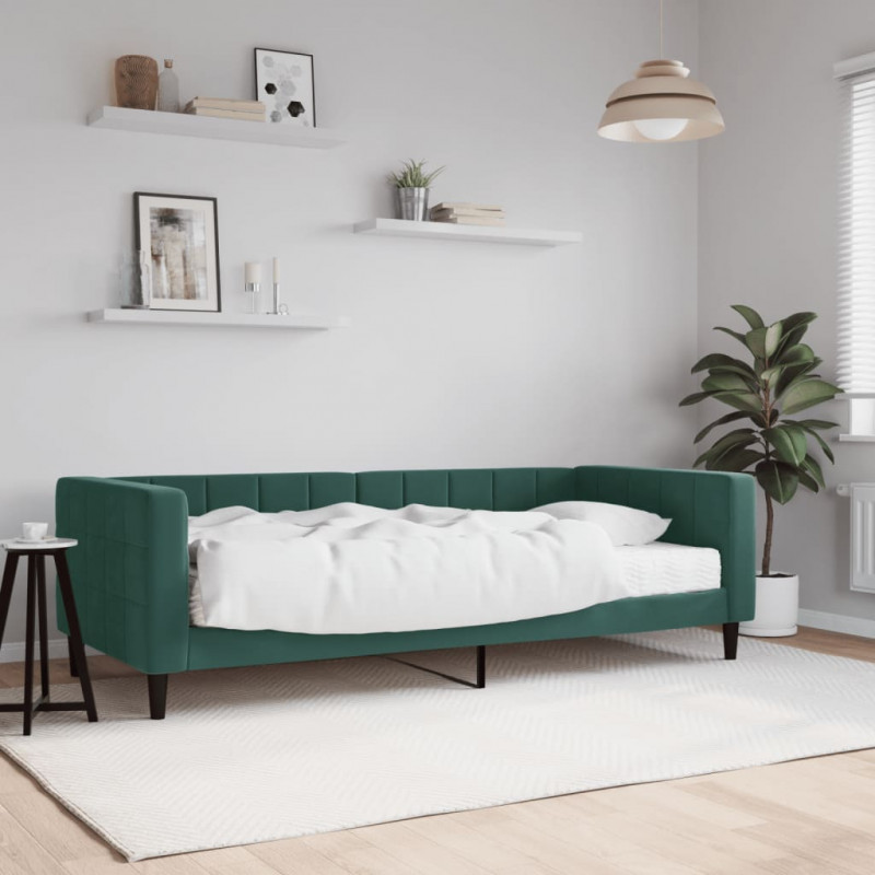 Sofa z materacem do spania, ciemnozielona, 90x200 cm, aksamit