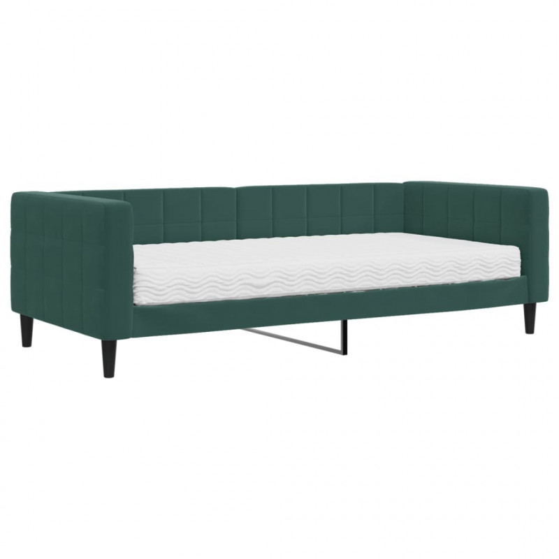 Sofa z materacem do spania, ciemnozielona, 90x200 cm, aksamit