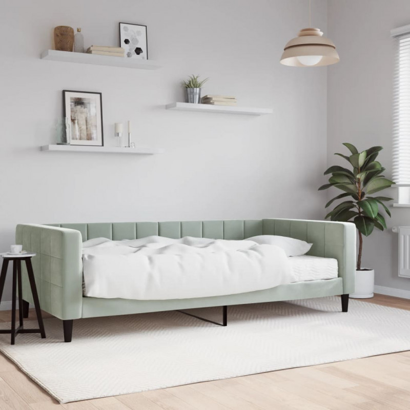 Sofa z materacem do spania, jasnoszara, 100x200 cm, aksamit