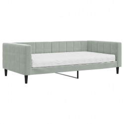 Sofa z materacem do spania, jasnoszara, 100x200 cm, aksamit