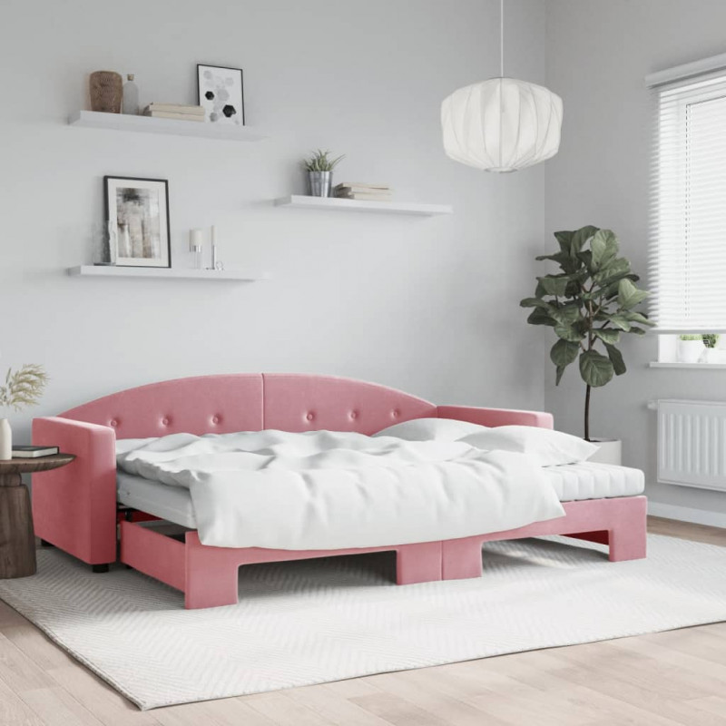 Sofa rozsuwana z materacami, różowa, 80x200 cm, aksamit