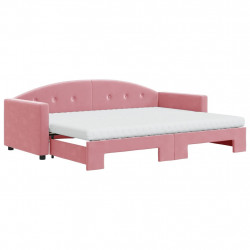 Sofa rozsuwana z materacami, różowa, 80x200 cm, aksamit