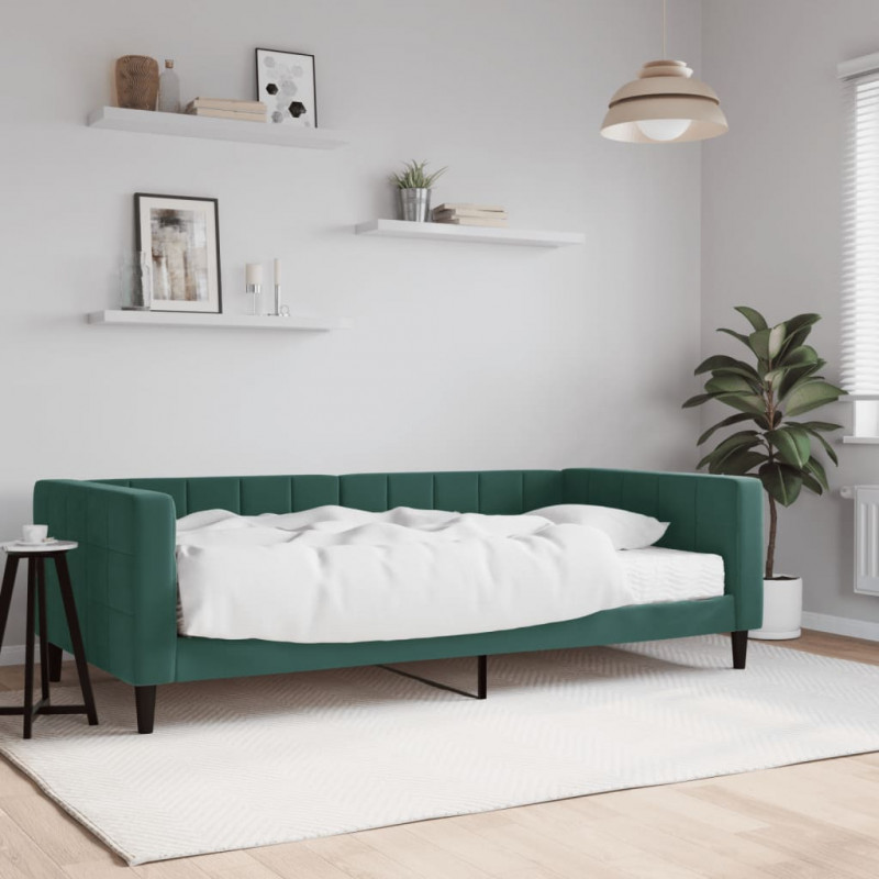 Sofa z materacem do spania, ciemnozielona, 100x200 cm, aksamit