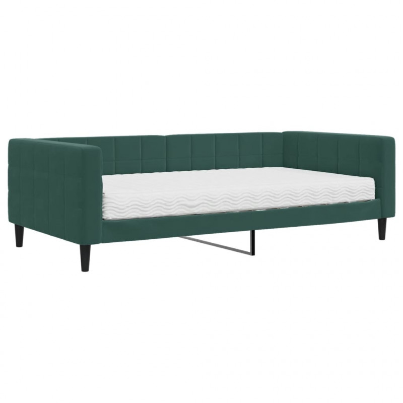 Sofa z materacem do spania, ciemnozielona, 100x200 cm, aksamit