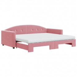 Sofa rozsuwana z materacami, różowa, 90x200 cm, aksamit