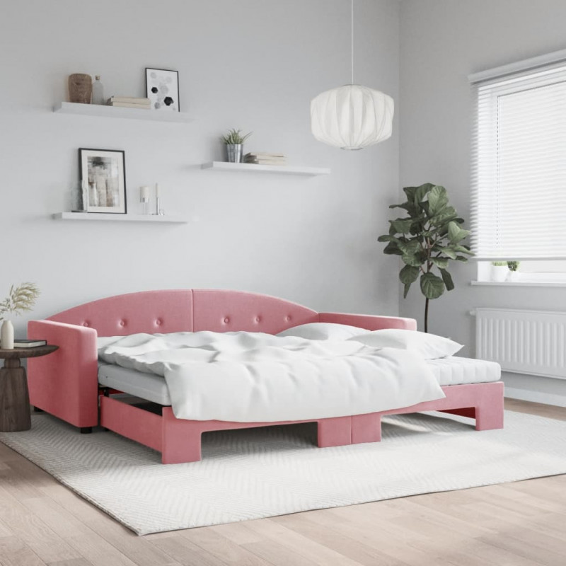 Sofa rozsuwana z materacami, różowa, 100x200 cm, aksamit