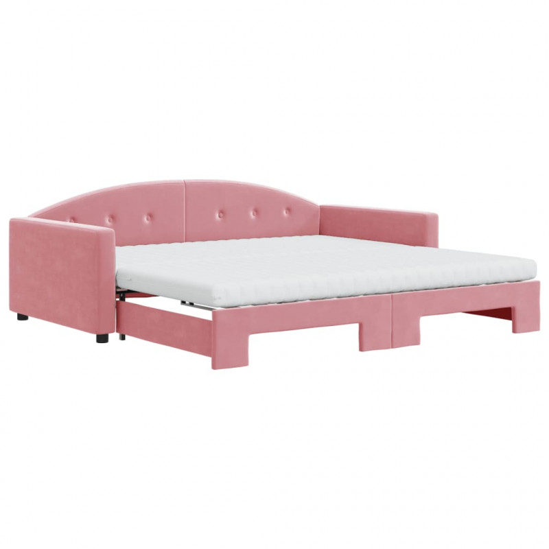 Sofa rozsuwana z materacami, różowa, 100x200 cm, aksamit