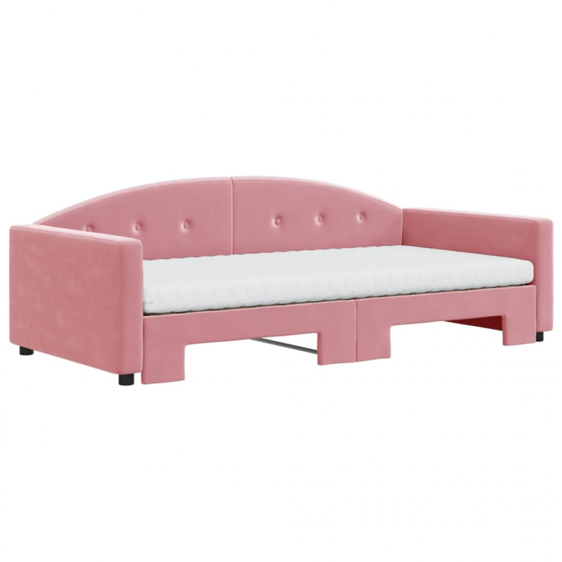 Sofa rozsuwana z materacami, różowa, 100x200 cm, aksamit