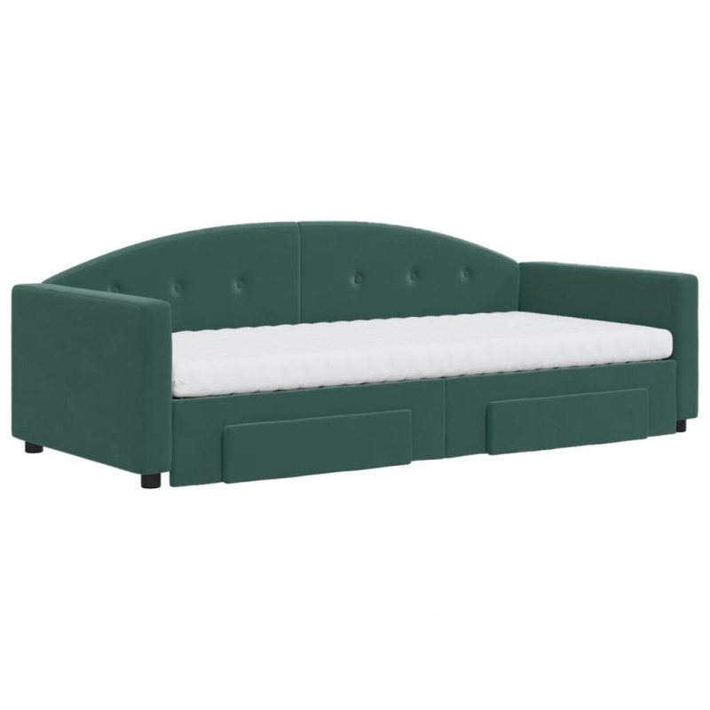 Sofa rozsuwana z szufladami, ciemnozielona, 90x200 cm, aksamit