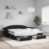 Sofa rozsuwana z szufladami, czarna, 90x200 cm, aksamit