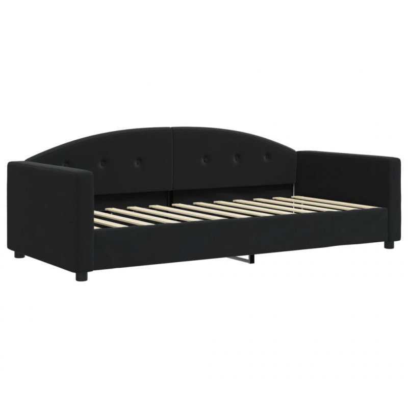 Sofa rozsuwana z szufladami, czarna, 90x200 cm, aksamit