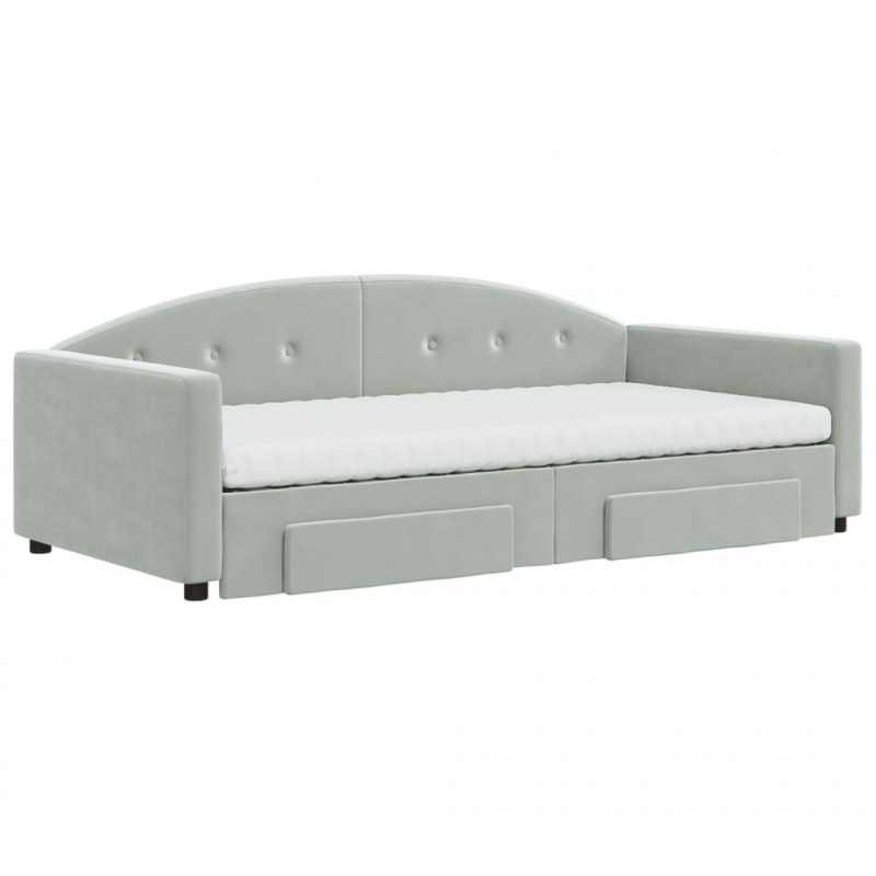 Sofa rozsuwana z szufladami, jasnoszara, 100x200 cm, aksamit