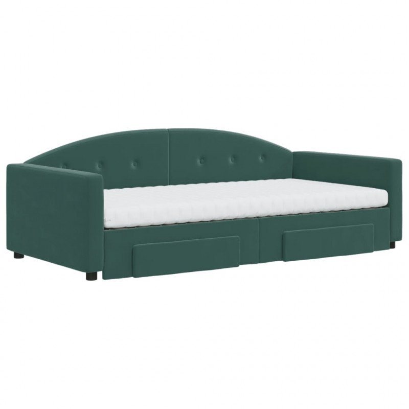 Sofa rozsuwana z szufladami, ciemnozielona, 100x200 cm, aksamit