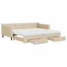 Sofa rozsuwana z szufladami, kremowa, 90x200 cm, tkanina