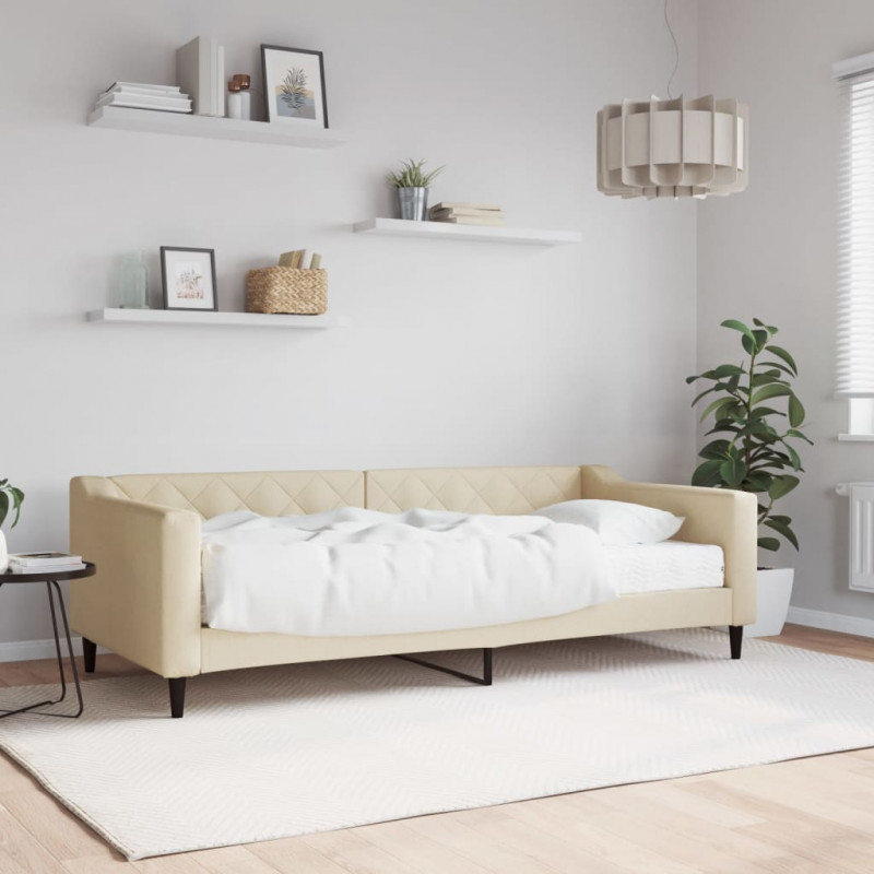 Sofa z materacem do spania, kremowa, 90x200 cm, tkanina