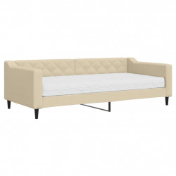 Sofa z materacem do spania, kremowa, 90x200 cm, tkanina