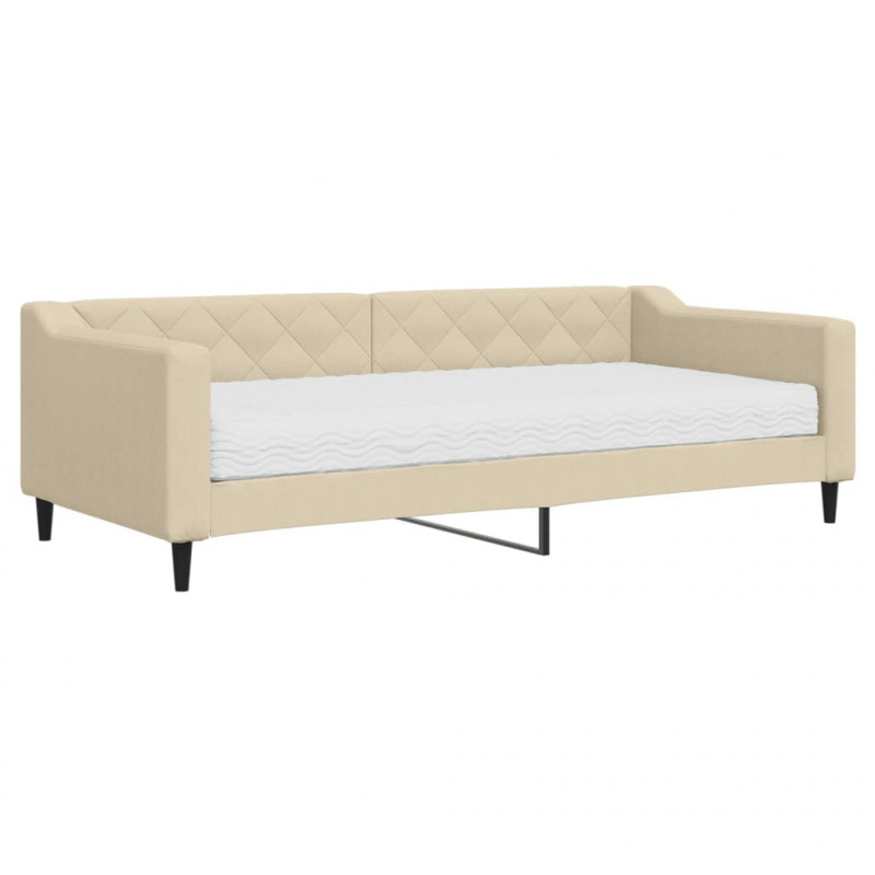 Sofa z materacem do spania, kremowa, 90x200 cm, tkanina