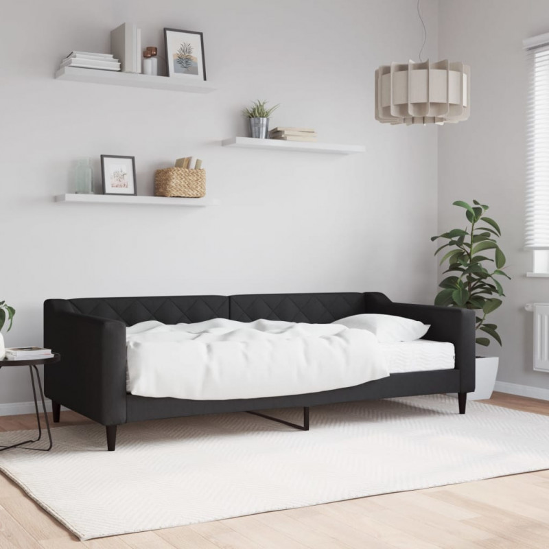Sofa z materacem do spania, czarna, 90x200 cm, tkanina
