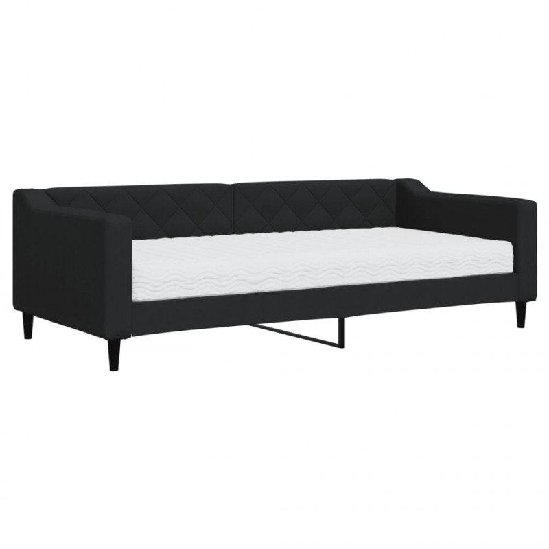 Sofa z materacem do spania, czarna, 90x200 cm, tkanina