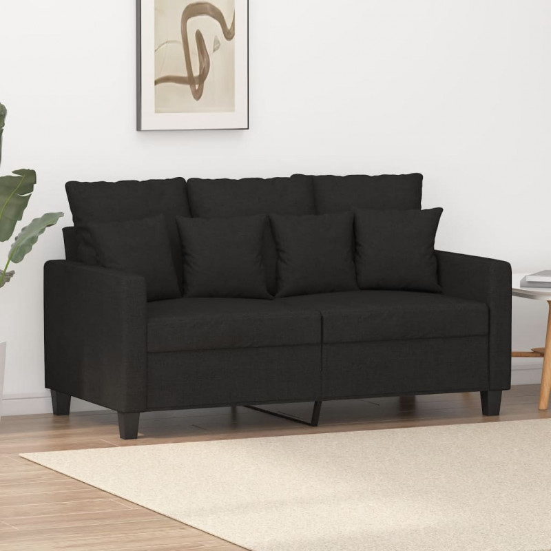 Sofa 2-osobowa, czarna, 120 cm, tapicerowana tkaniną