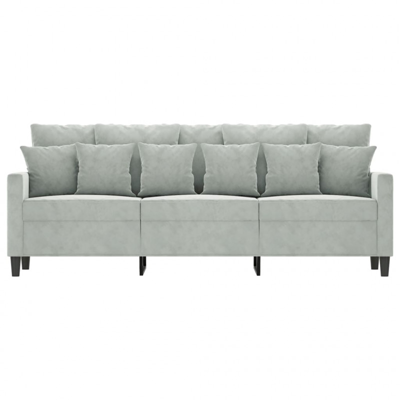Sofa 3-osobowa, jasnoszara, 180 cm, tapicerowana aksamitem