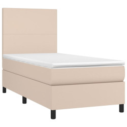 Łóżko kontynentalne, materac i LED cappuccino ekoskóra 90x190cm