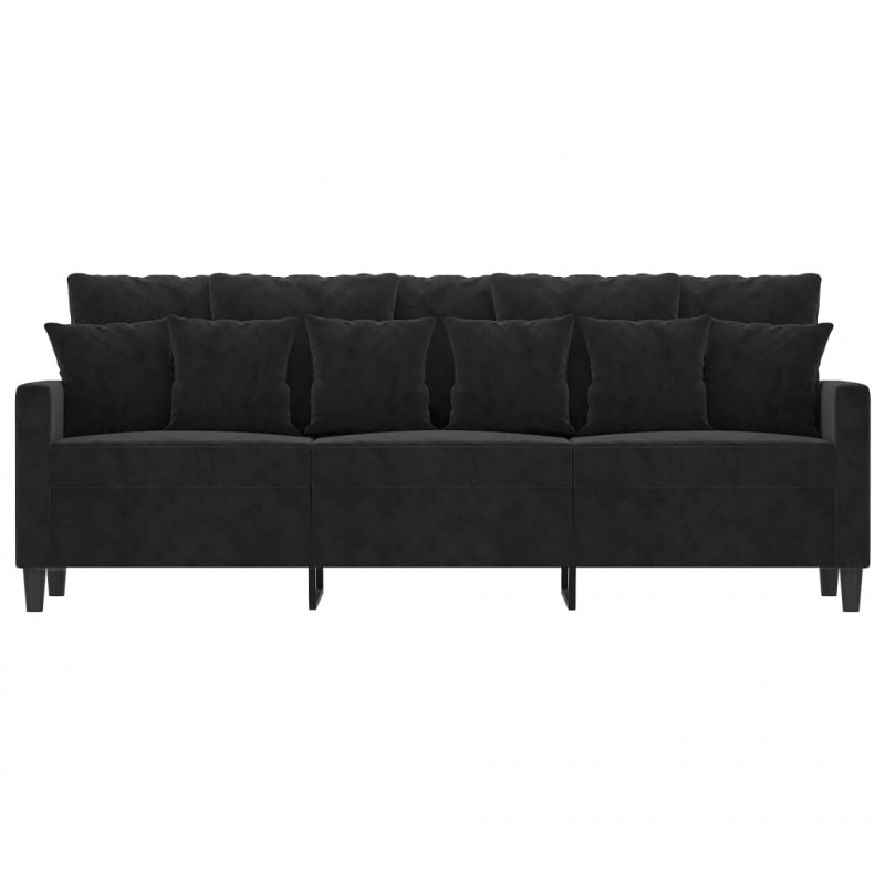 Sofa 3-osobowa, czarny, 180 cm, tapicerowana aksamitem