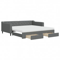 Sofa rozsuwana z szufladami, ciemnoszara, 100x200 cm, tkanina