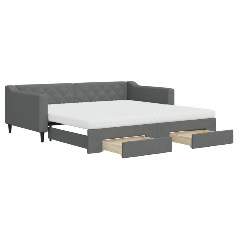 Sofa rozsuwana z szufladami, ciemnoszara, 100x200 cm, tkanina