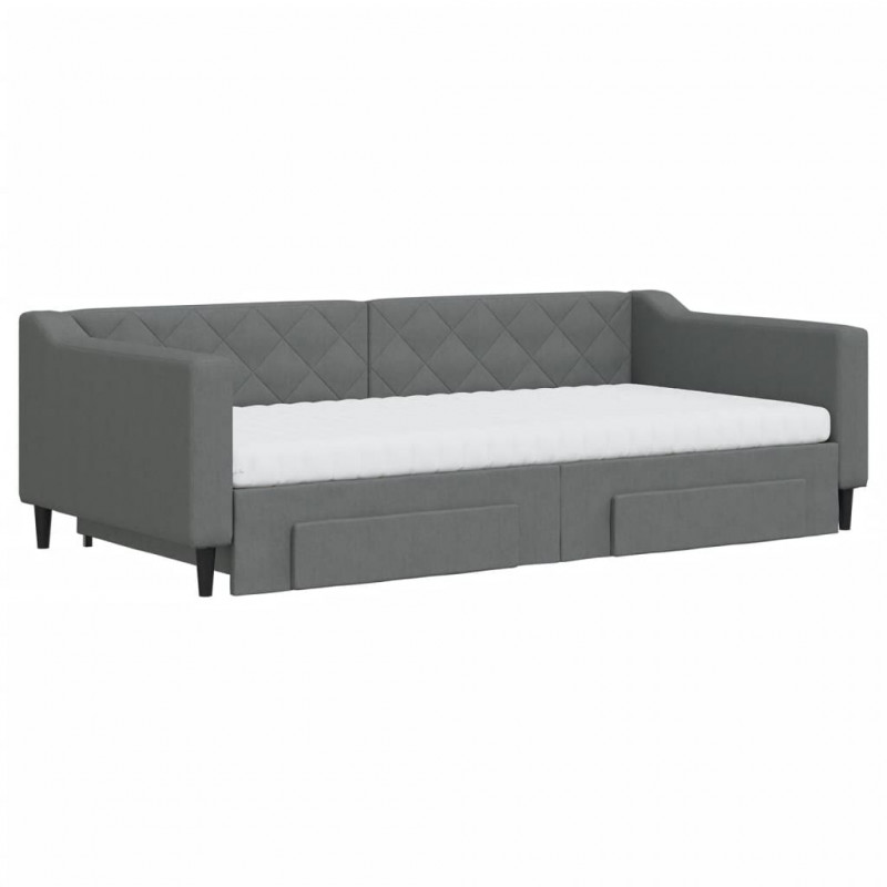 Sofa rozsuwana z szufladami, ciemnoszara, 100x200 cm, tkanina
