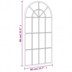Lustro ścienne, czarne, 40x80 cm, zakończone łukiem, żelazo