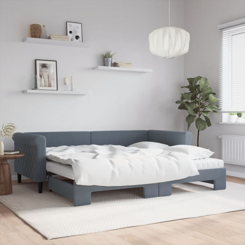 Sofa rozsuwana z materacami, ciemnoszara, 90x200 cm, aksamit