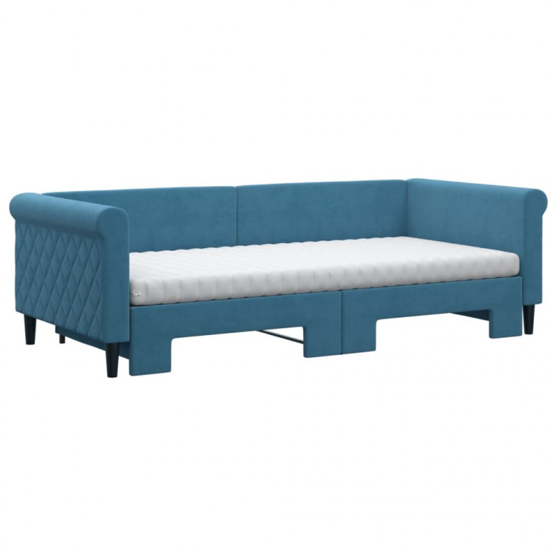 Sofa rozsuwana z materacami, niebieska, 90x200 cm, aksamit