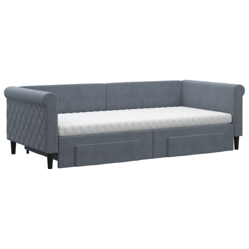 Sofa rozsuwana z szufladami, ciemnoszara, 90x200 cm, aksamit