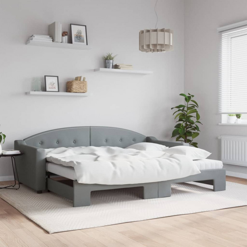 Sofa rozsuwana z materacami, jasnoszara, 90x200 cm, tkanina
