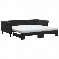 Sofa rozsuwana z materacami, czarna, 100x200 cm, aksamit