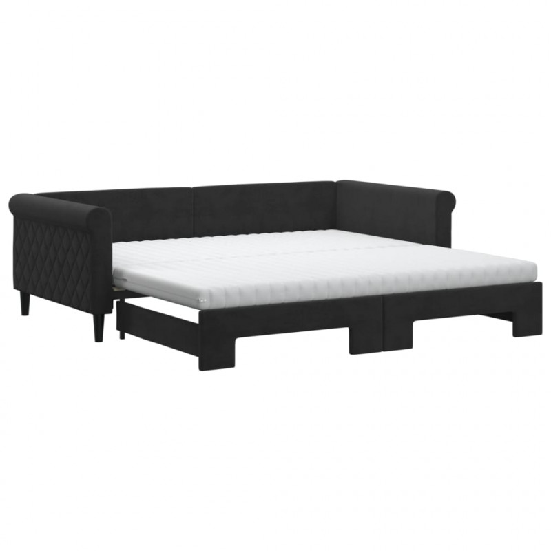 Sofa rozsuwana z materacami, czarna, 100x200 cm, aksamit