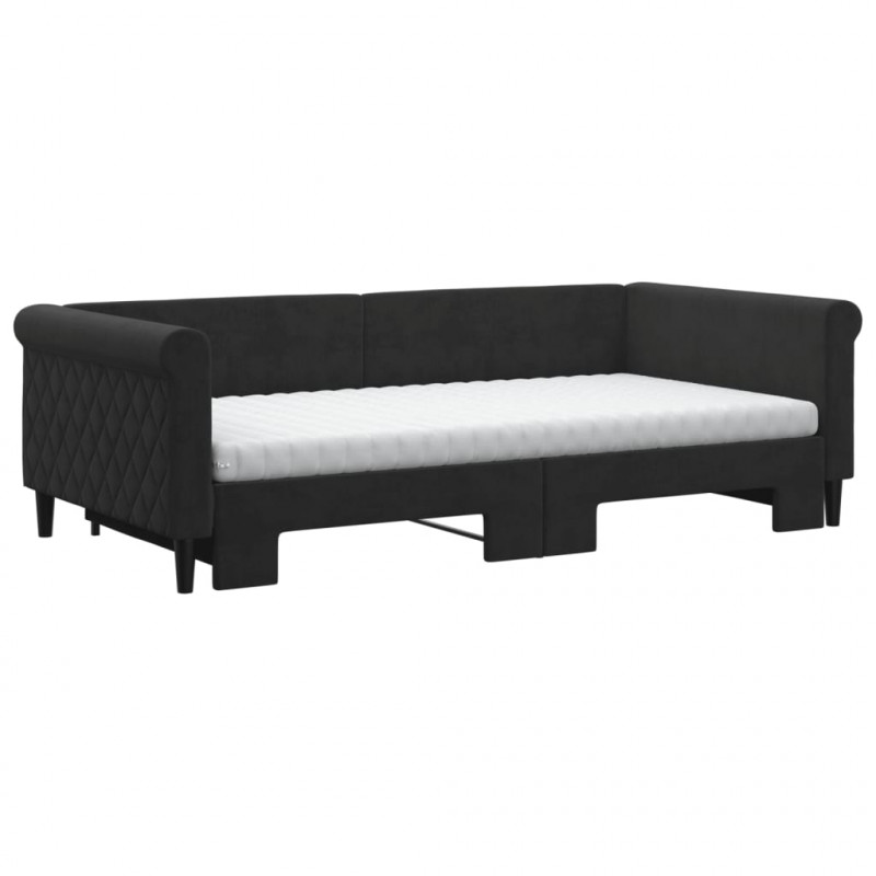 Sofa rozsuwana z materacami, czarna, 100x200 cm, aksamit
