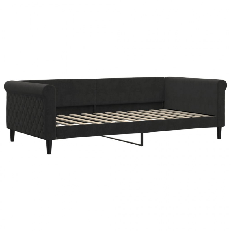 Sofa rozsuwana z materacami, czarna, 100x200 cm, aksamit