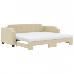 Sofa rozsuwana z materacami, kremowa, 80x200 cm, tkanina