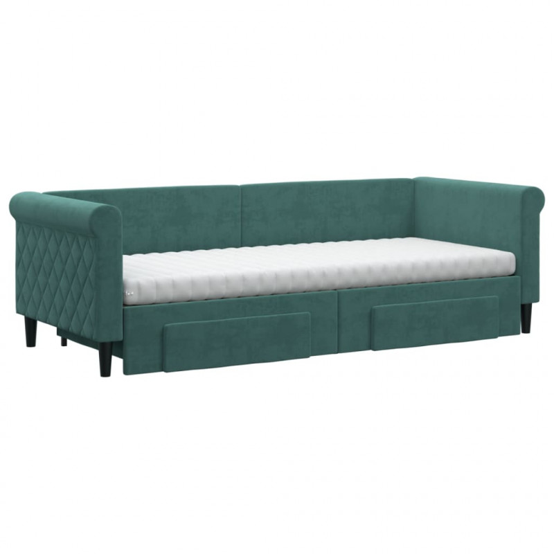 Sofa rozsuwana z szufladami, ciemnozielona, 80x200 cm, aksamit