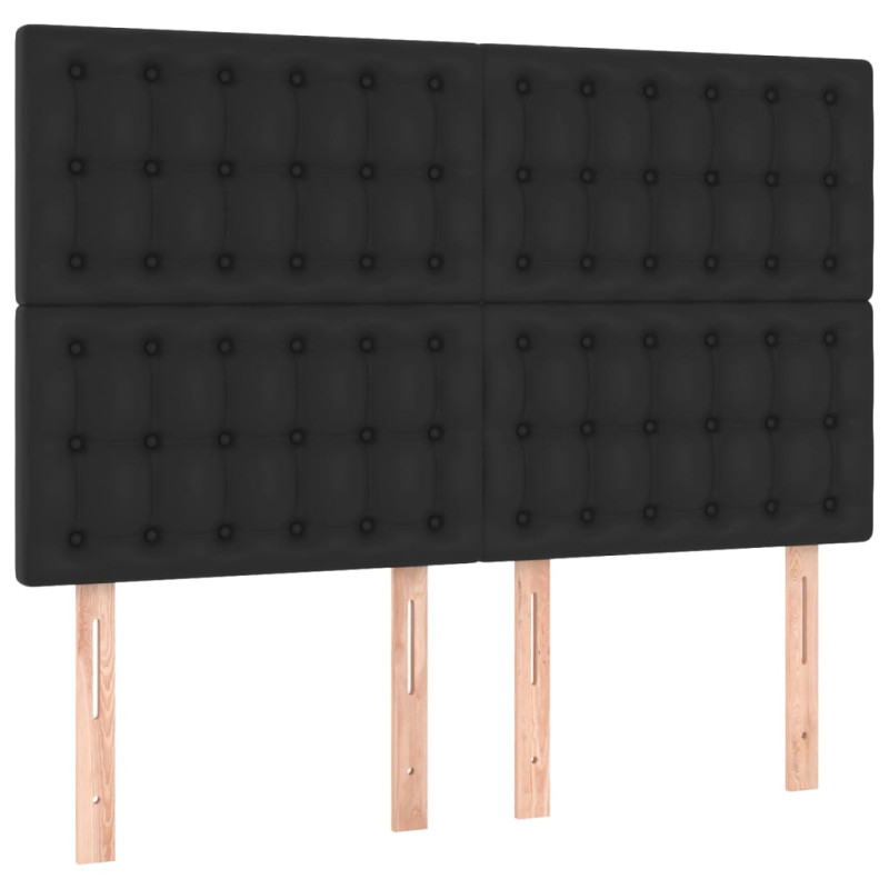 Łóżko kontynentalne, materac i LED, czarna ekoskóra, 140x190 cm