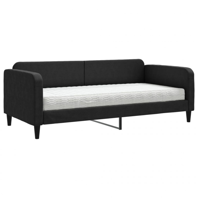 Sofa z materacem do spania, czarna, 90x200 cm, tkanina