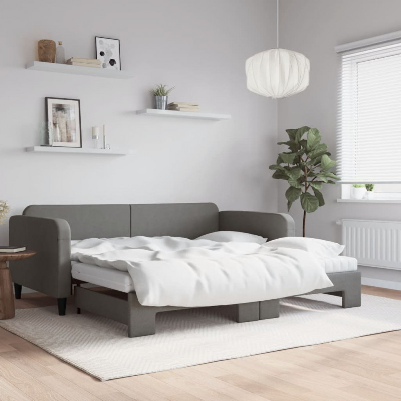Sofa rozsuwana z materacami, ciemnoszara, 100x200 cm, tkanina