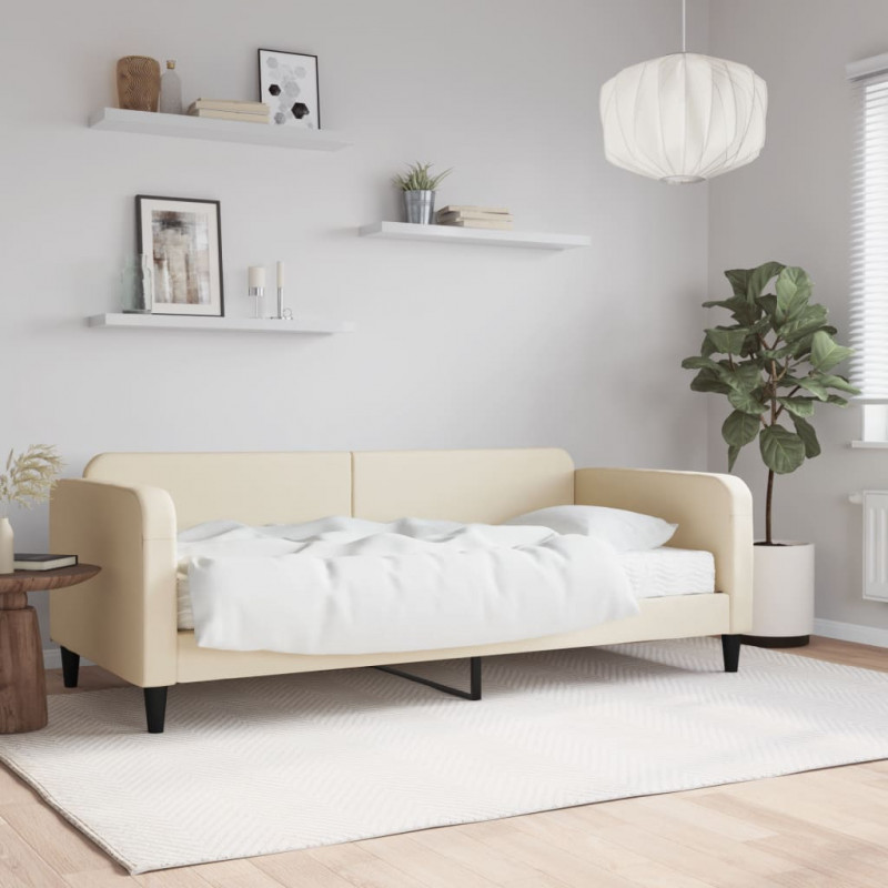 Sofa z materacem do spania, kremowa, 90x200 cm, tkanina