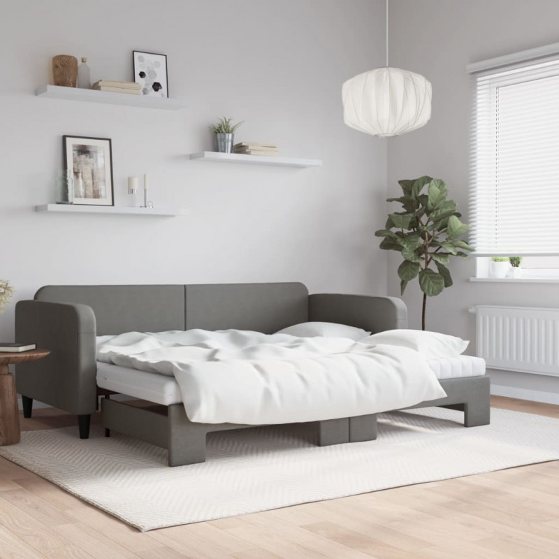 Sofa rozsuwana z materacami, ciemnoszara, 90x200 cm, tkanina